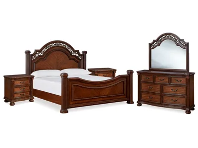 Signature Design by Ashley Lavinton King Poster Bed, Dresser, Mirror and Nightstand - B764B17