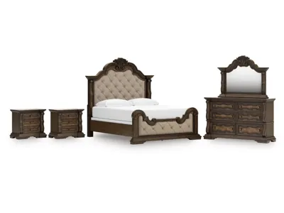 Signature Design by Ashley Maylee King Upholstered Bed, Dresser, Mirror and 2 Nightstands - B947B15