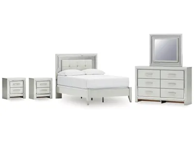 Signature Design by Ashley Zyniden Full Upholstered Panel Bed, Dresser, Mirror and 2 Nightstands - B2114B24