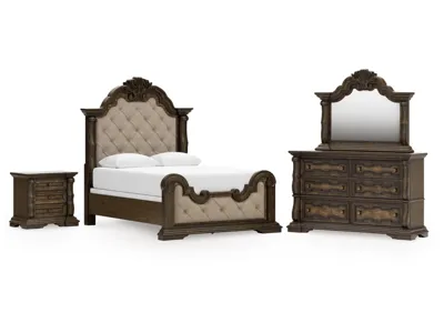 Signature Design by Ashley Maylee Queen Upholstered Panel Bed, Dresser, Mirror and Nightstand - B947B18
