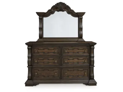 Signature Design by Ashley Maylee Queen Upholstered Panel Bed, Dresser, Mirror and Nightstand - B947B18