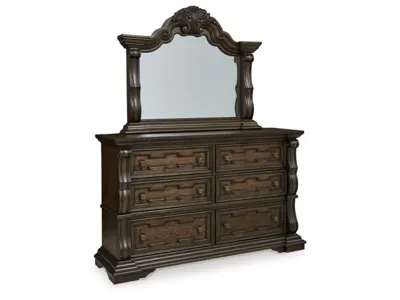 Signature Design by Ashley Maylee Queen Upholstered Panel Bed, Dresser, Mirror and Nightstand - B947B18