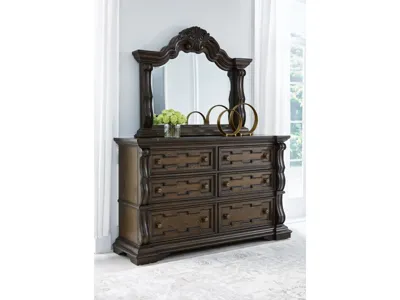 Signature Design by Ashley Maylee Queen Upholstered Panel Bed, Dresser, Mirror and Nightstand - B947B18