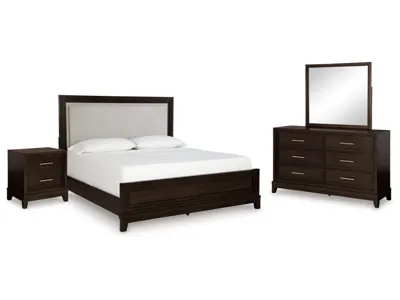 Signature Design by Ashley Neymorton Queen Upholstered Panel Bed, Dresser, Mirror and Nightstand - B618B10