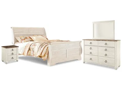 Signature Design by Ashley Willowton King Sleigh Bed, Dresser, Mirror and Nightstand - B267B62