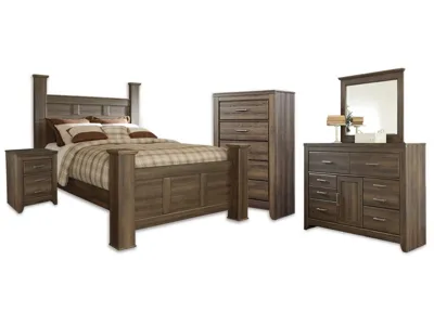 Signature Design by Ashley Juararo Queen Poster Bed, Dresser, Mirror, Chest and Nightstand - B251B42