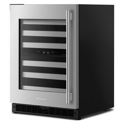 24" Kitchenaid Undercounter Wine Cellar with Full-Extension Metal-Front Racks - KUWL324SSB
