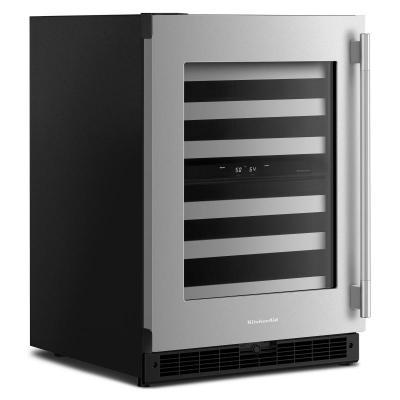 24" Kitchenaid Undercounter Wine Cellar with Full-Extension Metal-Front Racks - KUWL324SSB