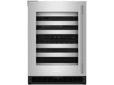 24" Kitchenaid Undercounter Wine Cellar with Full-Extension Metal-Front Racks - KUWL324SSB