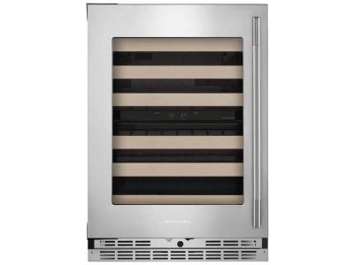 24" Kitchenaid Undercounter Wine Cellar with Full-Extension Wood-Front Racks - KUWL524SPS