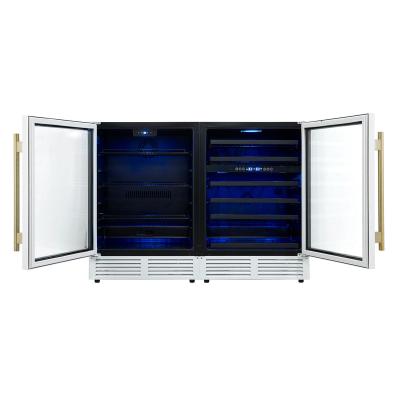 48" Forno Gemello 9.6 Cu. Ft. Side-by-Side Wine and Beverage Cooler in White with Antique Brass Handles French Door - FWCDR6699-48WHT
