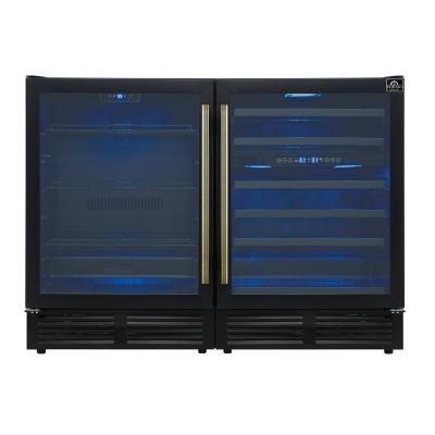 48" Forno Gemello 9.6 Cu. Ft. Side-by-Side Wine and Beverage Cooler in Black with Antique Brass Handles French Door - FWCDR6699-48BLK