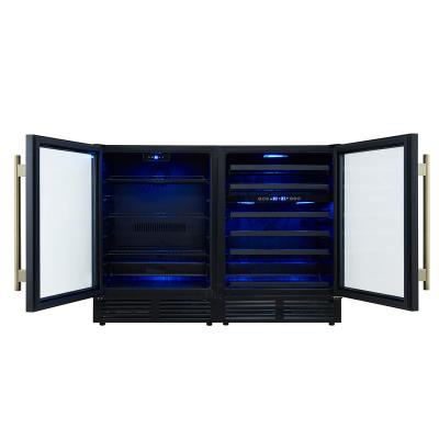 48" Forno Gemello 9.6 Cu. Ft. Side-by-Side Wine and Beverage Cooler in Black with Antique Brass Handles French Door - FWCDR6699-48BLK