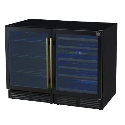 48" Forno Gemello 9.6 Cu. Ft. Side-by-Side Wine and Beverage Cooler in Black with Antique Brass Handles French Door - FWCDR6699-48BLK