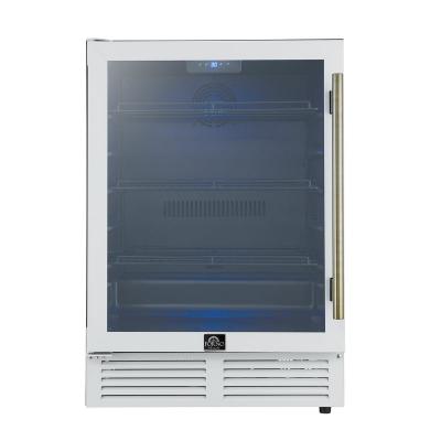 24" Forno Frescolino Beverage Cooler in White with Antique Brass Handles with LED Lighting and Triple Glass Door - FWCDR6665-24WHT