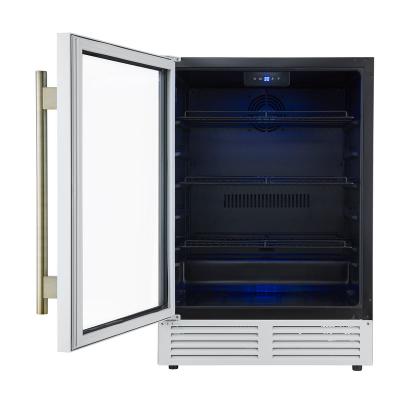 24" Forno Frescolino Beverage Cooler in White with Antique Brass Handles with LED Lighting and Triple Glass Door - FWCDR6665-24WHT