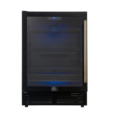 24" Forno Frescolino Beverage Cooler in Black with Antique Brass Handles with LED Lighting and Triple Glass Door - FWCDR6665-24BLK