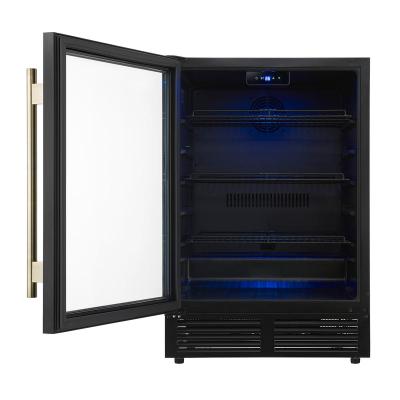 24" Forno Frescolino Beverage Cooler in Black with Antique Brass Handles with LED Lighting and Triple Glass Door - FWCDR6665-24BLK