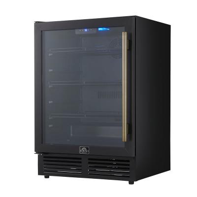 24" Forno Frescolino Beverage Cooler in Black with Antique Brass Handles with LED Lighting and Triple Glass Door - FWCDR6665-24BLK