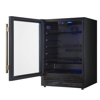 24" Forno Frescolino Beverage Cooler in Black with Antique Brass Handles with LED Lighting and Triple Glass Door - FWCDR6665-24BLK