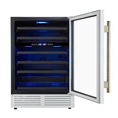 24" Forno Bacchino Wine Cooler in White with Antique Brass Handles with LED Lighting Triple Glass Door 51 Bottle Capacity Built-In or Freestanding - FWCDR6634-24WHT