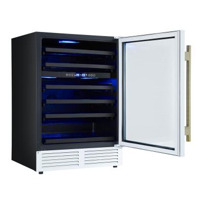 24" Forno Bacchino Wine Cooler in White with Antique Brass Handles with LED Lighting Triple Glass Door 51 Bottle Capacity Built-In or Freestanding - FWCDR6634-24WHT