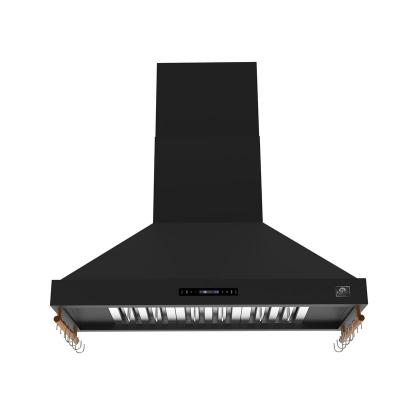 48" Forno Venezia Wall-Mounted Range Hood in Black with Antique Brass Accessories Touch Controls and Baffle Filters - FRHWM5503-48BLK