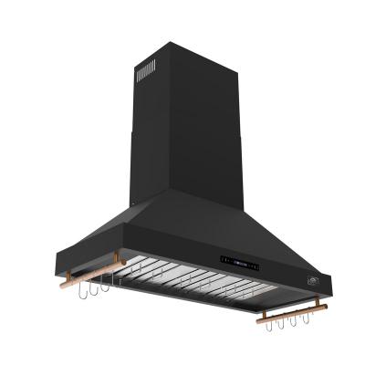 48" Forno Venezia Wall-Mounted Range Hood in Black with Antique Brass Accessories Touch Controls and Baffle Filters - FRHWM5503-48BLK