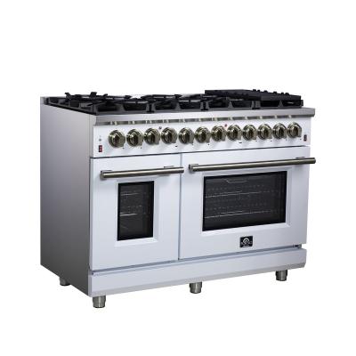 48" Forno Massimo Freestanding Dual Fuel Range in White with Antique Brass Accessories 8 Burners 6.58 Cu. Ft. Convection Oven - FFSGS6125-48WHT