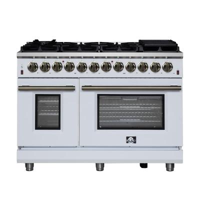 48" Forno Massimo Freestanding Dual Fuel Range in White with Antique Brass Accessories 8 Burners 6.58 Cu. Ft. Convection Oven - FFSGS6125-48WHT