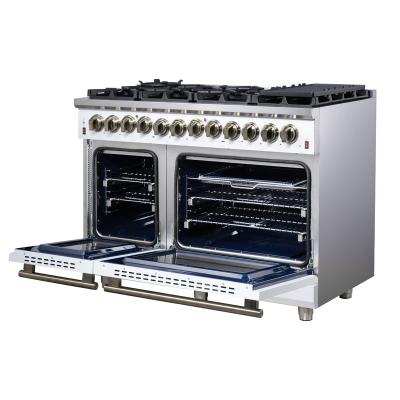 48" Forno Massimo Freestanding Dual Fuel Range in White with Antique Brass Accessories 8 Burners 6.58 Cu. Ft. Convection Oven - FFSGS6125-48WHT