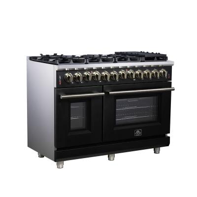 48" Forno Massimo Freestanding Dual Fuel Range in Black with Antique Brass Accessories 8 Burners 6.58 Cu. Ft. Convection Oven - FFSGS6125-48BLK