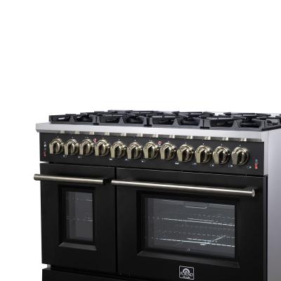 48" Forno Massimo Freestanding Dual Fuel Range in Black with Antique Brass Accessories 8 Burners 6.58 Cu. Ft. Convection Oven - FFSGS6125-48BLK