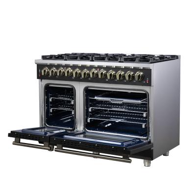 48" Forno Massimo Freestanding Dual Fuel Range in Black with Antique Brass Accessories 8 Burners 6.58 Cu. Ft. Convection Oven - FFSGS6125-48BLK