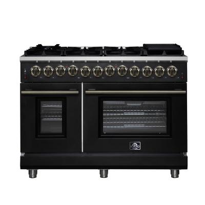 48" Forno Massimo Freestanding Dual Fuel Range in Black with Antique Brass Accessories 8 Burners 6.58 Cu. Ft. Convection Oven - FFSGS6125-48BLK