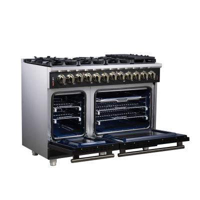 48" Forno Massimo Freestanding Dual Fuel Range in Black with Antique Brass Accessories 8 Burners 6.58 Cu. Ft. Convection Oven - FFSGS6125-48BLK