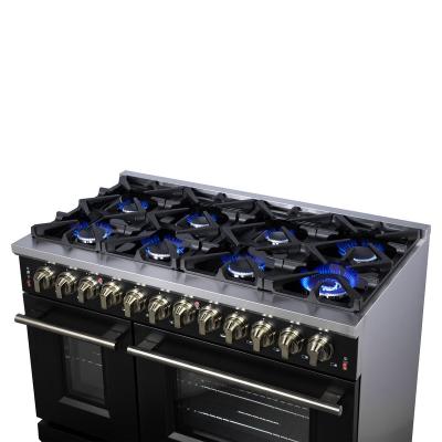 48" Forno Massimo Freestanding Dual Fuel Range in Black with Antique Brass Accessories 8 Burners 6.58 Cu. Ft. Convection Oven - FFSGS6125-48BLK