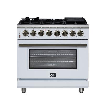 36" Forno Massimo Freestanding Dual Fuel Range in White with Antique Brass Accessories 6 Burners 5.36 Cu. Ft. Convection Oven - FFSGS6125-36WHT