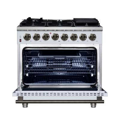 36" Forno Massimo Freestanding Dual Fuel Range in White with Antique Brass Accessories 6 Burners 5.36 Cu. Ft. Convection Oven - FFSGS6125-36WHT