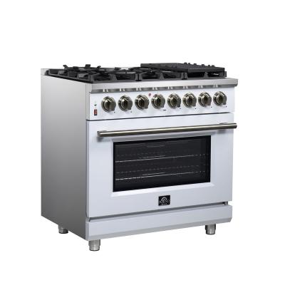 36" Forno Massimo Freestanding Dual Fuel Range in White with Antique Brass Accessories 6 Burners 5.36 Cu. Ft. Convection Oven - FFSGS6125-36WHT