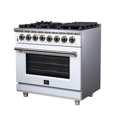 36" Forno Massimo Freestanding Dual Fuel Range in White with Antique Brass Accessories 6 Burners 5.36 Cu. Ft. Convection Oven - FFSGS6125-36WHT