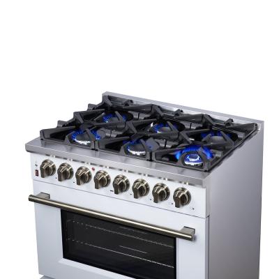 36" Forno Massimo Freestanding Dual Fuel Range in White with Antique Brass Accessories 6 Burners 5.36 Cu. Ft. Convection Oven - FFSGS6125-36WHT