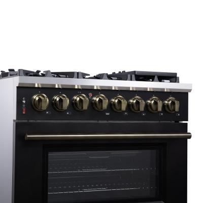 36" Forno Massimo Freestanding Dual Fuel Range in Black with Antique Brass Accessories 6 Burners 5.36 Cu. Ft. Convection Oven - FFSGS6125-36BLK