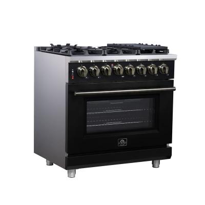 36" Forno Massimo Freestanding Dual Fuel Range in Black with Antique Brass Accessories 6 Burners 5.36 Cu. Ft. Convection Oven - FFSGS6125-36BLK