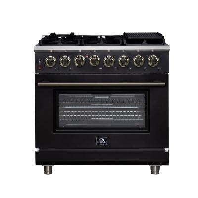 36" Forno Massimo Freestanding Dual Fuel Range in Black with Antique Brass Accessories 6 Burners 5.36 Cu. Ft. Convection Oven - FFSGS6125-36BLK