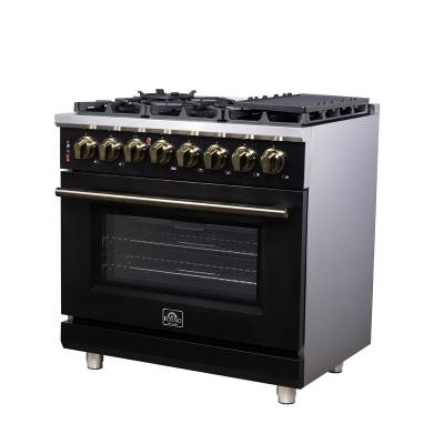 36" Forno Massimo Freestanding Dual Fuel Range in Black with Antique Brass Accessories 6 Burners 5.36 Cu. Ft. Convection Oven - FFSGS6125-36BLK