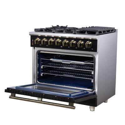 36" Forno Massimo Freestanding Dual Fuel Range in Black with Antique Brass Accessories 6 Burners 5.36 Cu. Ft. Convection Oven - FFSGS6125-36BLK