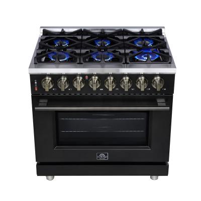 36" Forno Massimo Freestanding Dual Fuel Range in Black with Antique Brass Accessories 6 Burners 5.36 Cu. Ft. Convection Oven - FFSGS6125-36BLK
