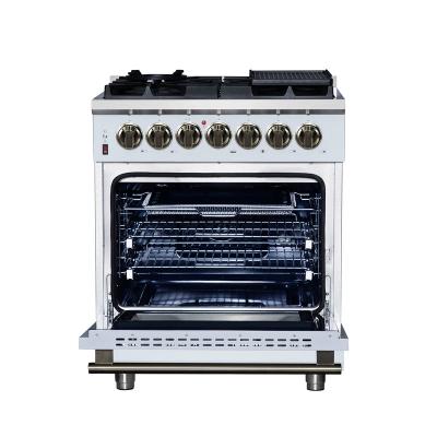 30" Forno Massimo Freestanding Dual Fuel Range in White with Antique Brass Accessories 4 Burners 4.32 Cu. Ft. Convection Oven - FFSGS6125-30WHT