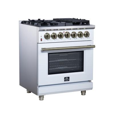 30" Forno Massimo Freestanding Dual Fuel Range in White with Antique Brass Accessories 4 Burners 4.32 Cu. Ft. Convection Oven - FFSGS6125-30WHT
